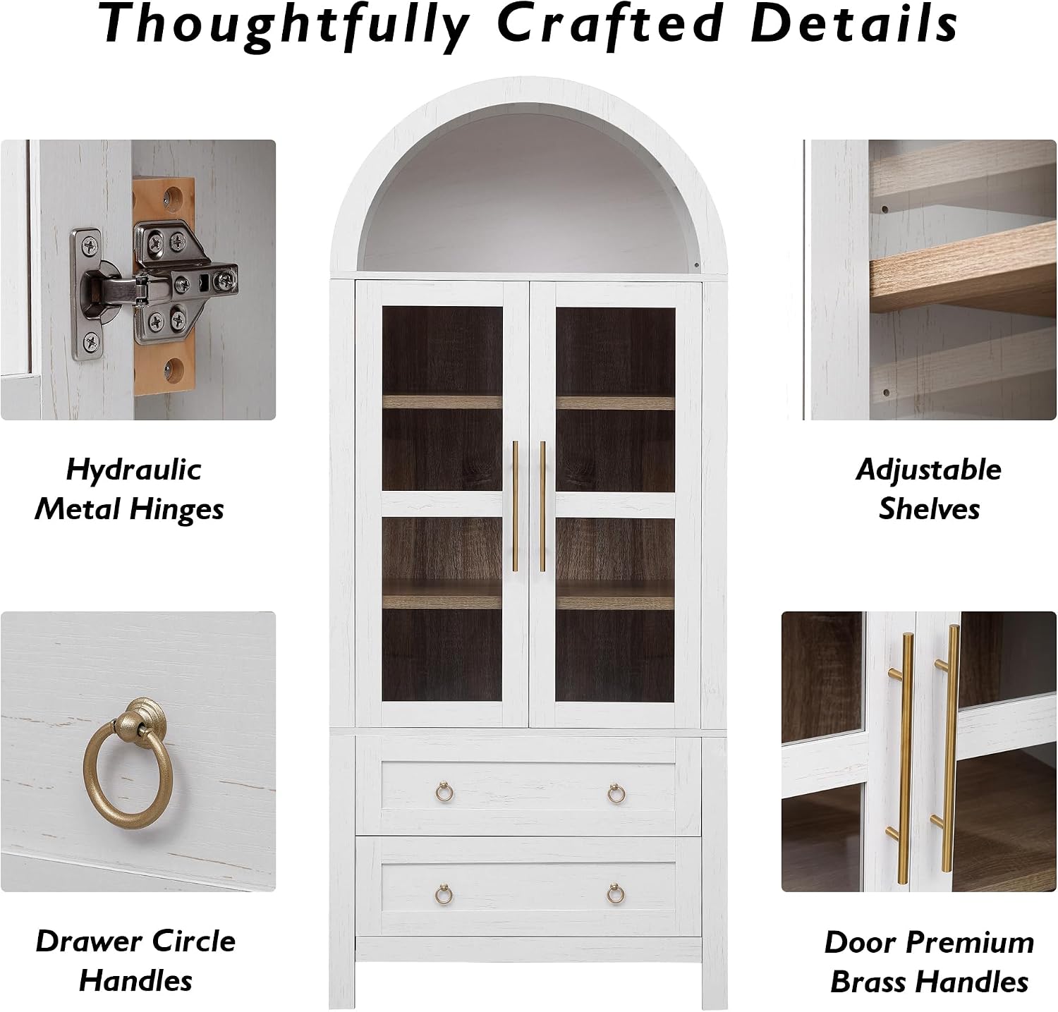 White Arched Glass Tall Storage Bookcase