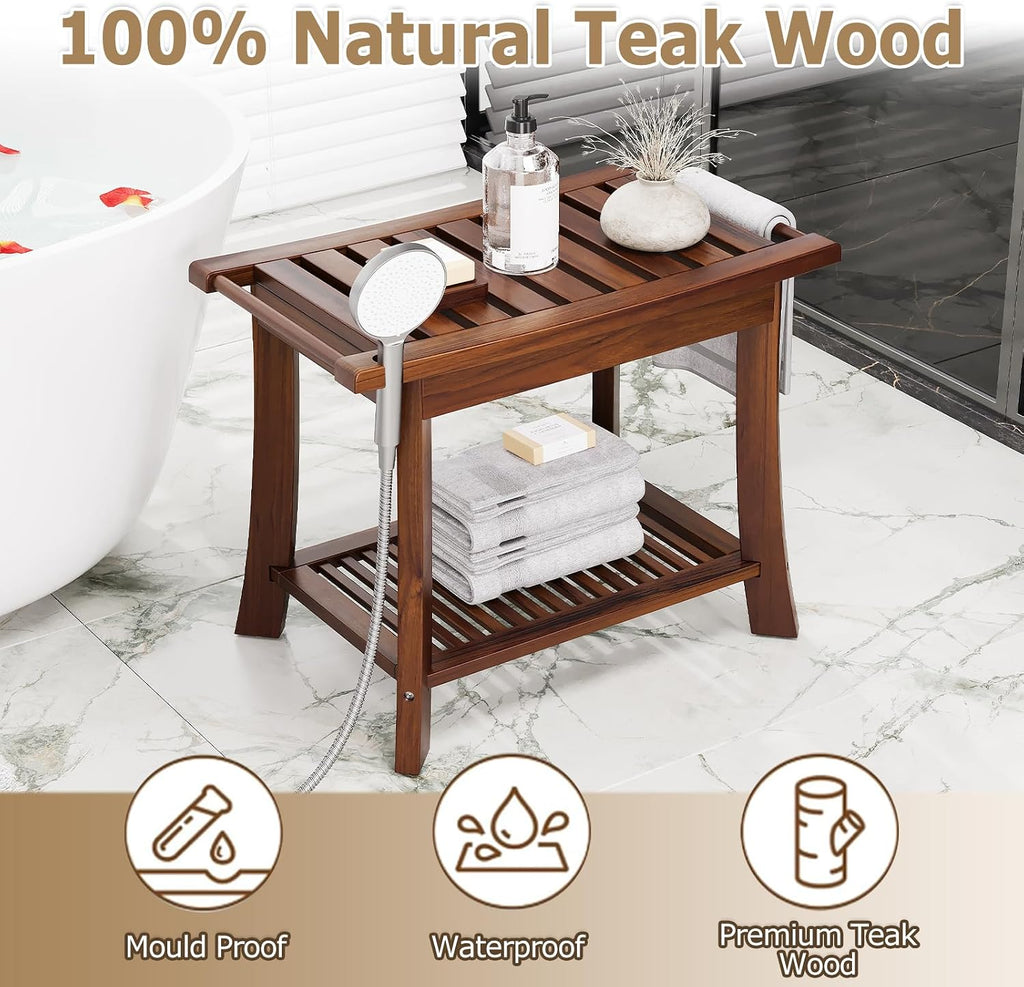 Teak Shower Bench With Storage Shelf