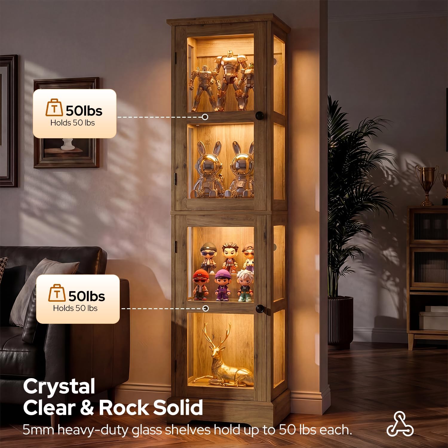 Yellow Oak RGB Slim Glass Storage Cabinet