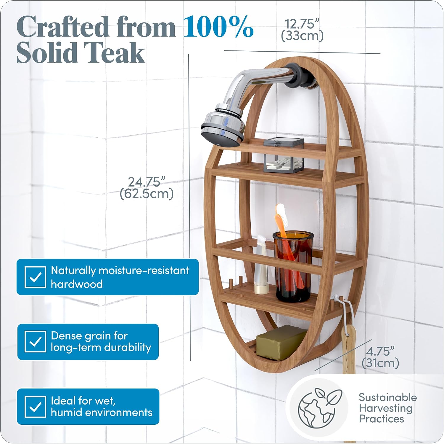 Oval Teak Hanging Shower Caddy