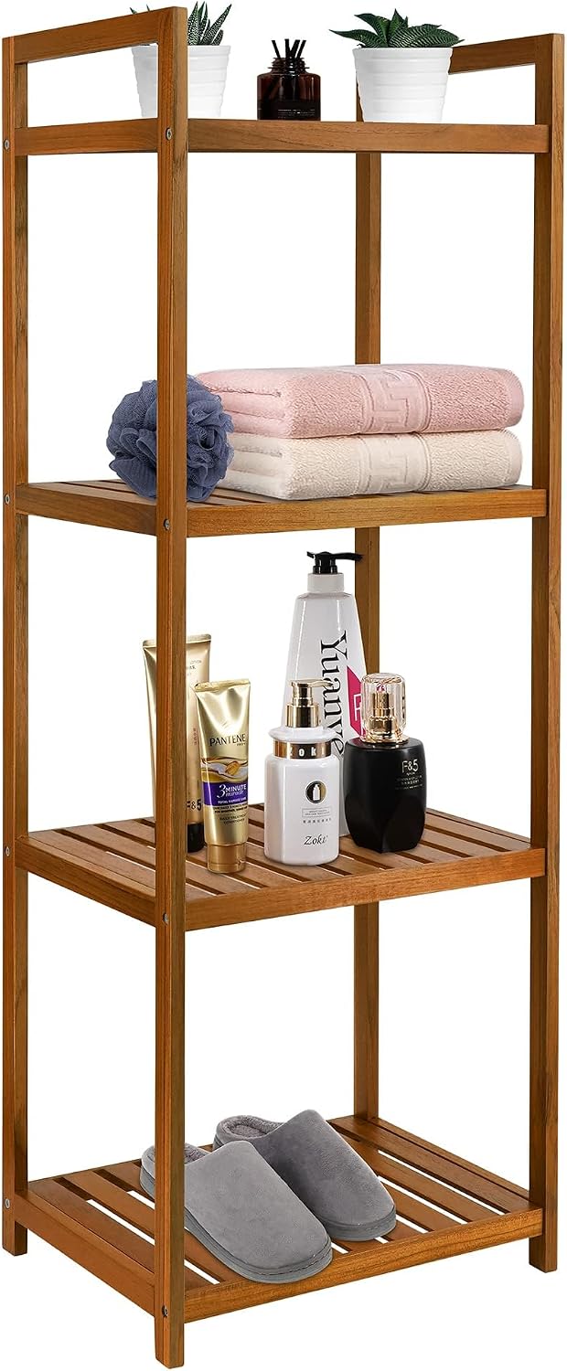 4-Tier Teak Freestanding Bath Shelf