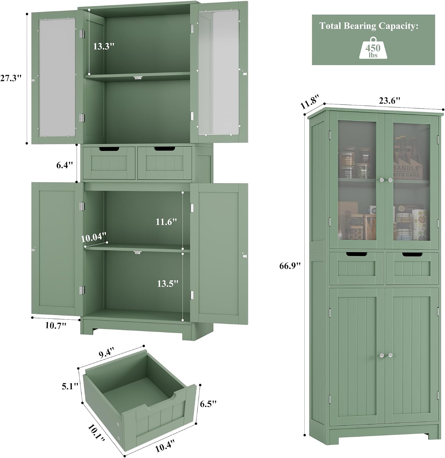 Green Glass Tall Linen Storage Cabinet