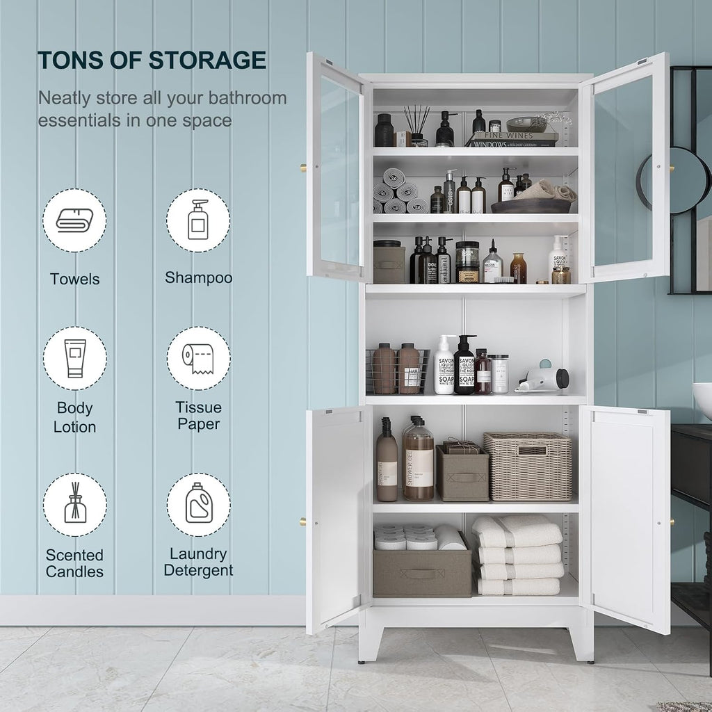 Bevivog Metal Glass Tall Storage Cabinet