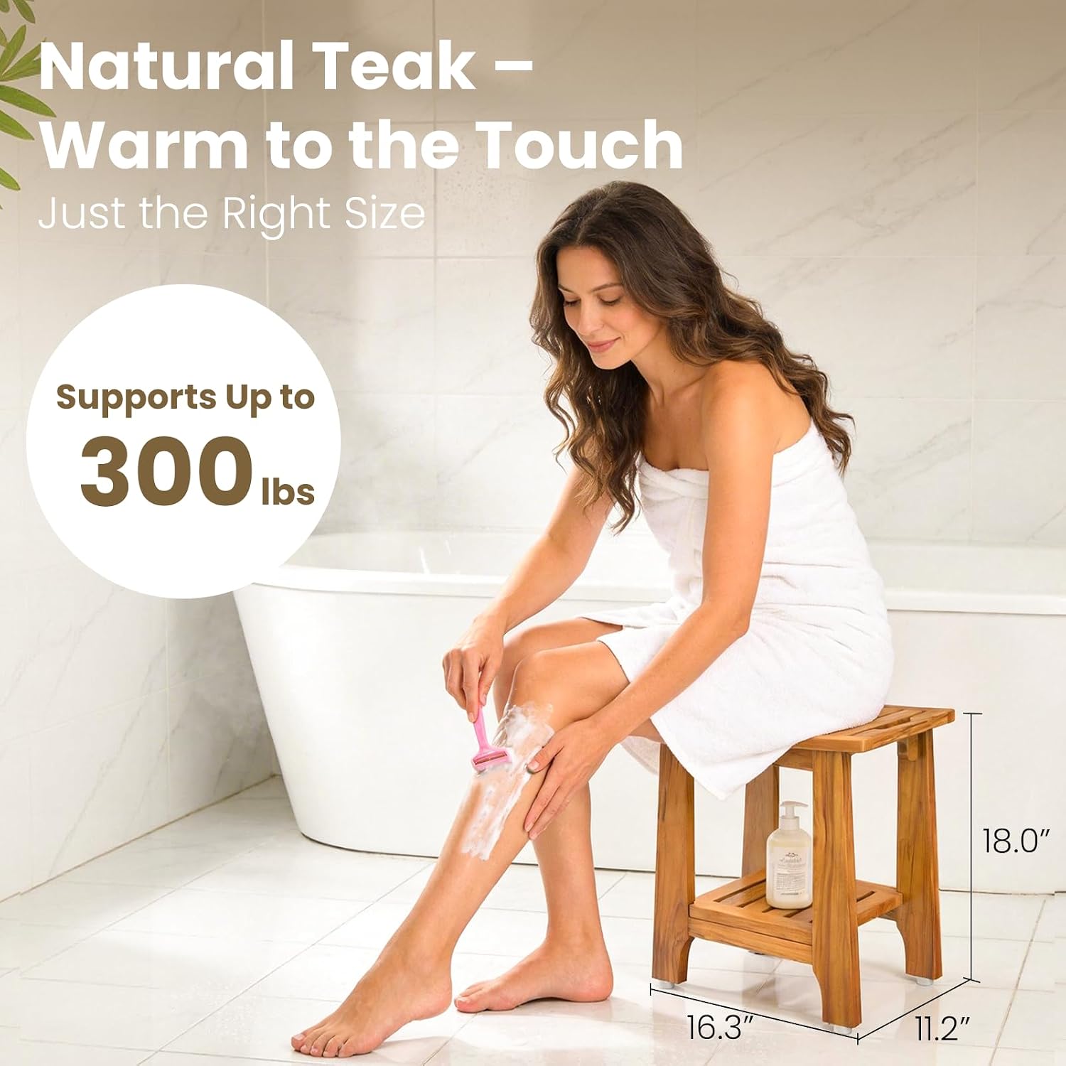 Teak Shower Bench With Shelf Handle