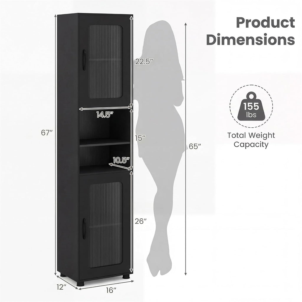 Black 67in Fluted Door Slim Cabinet
