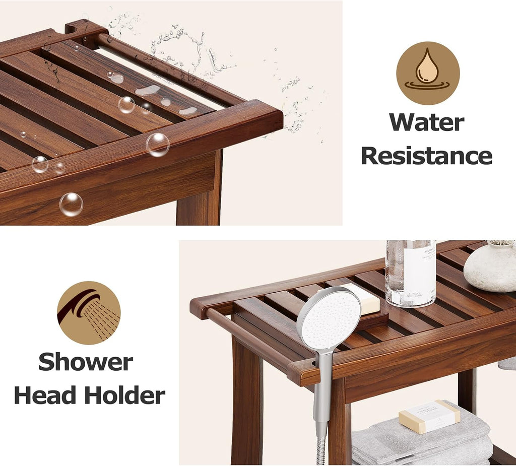Teak Shower Bench With Storage Shelf