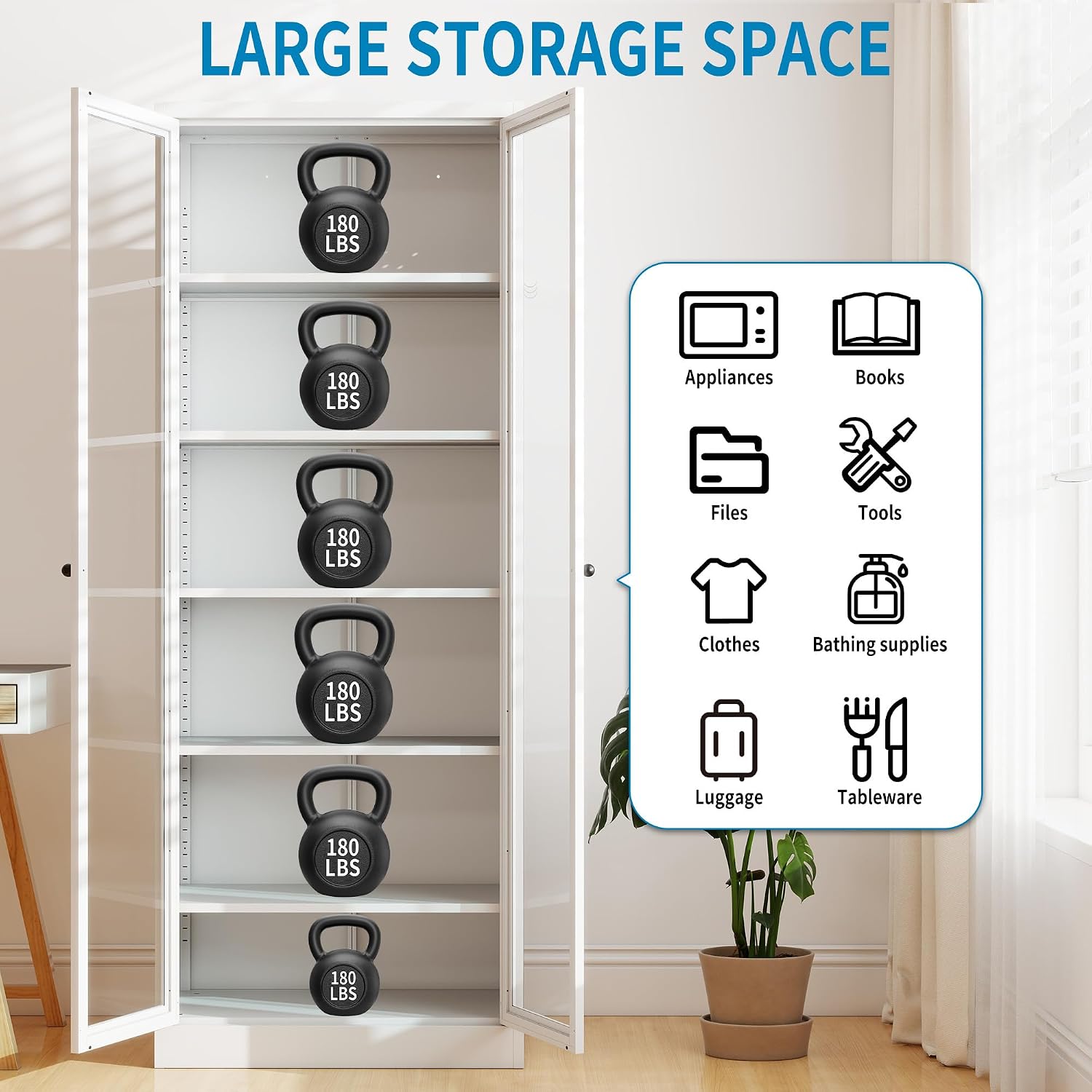 Steel Full Glass Tall Storage Cabinet