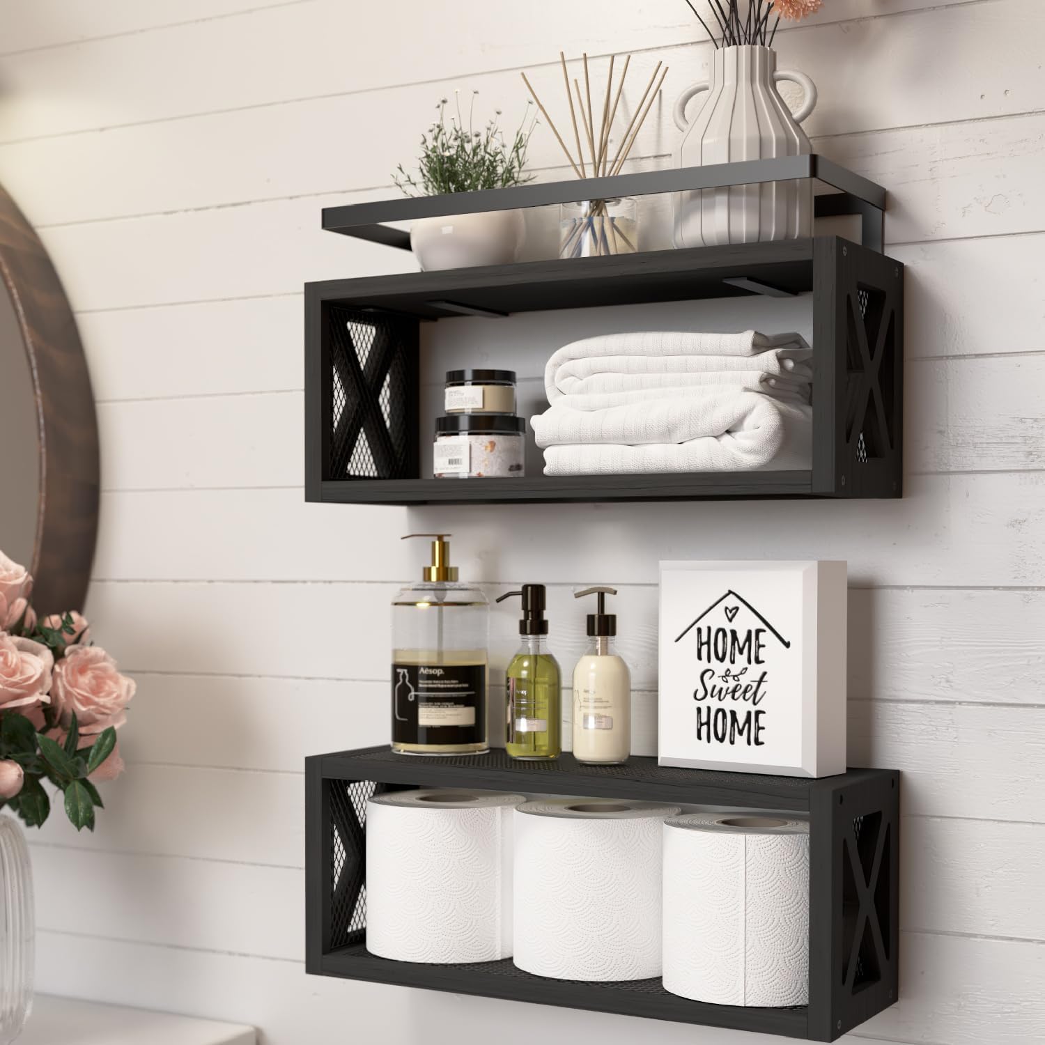 Wood Floating Shelves With Metal Guardrail