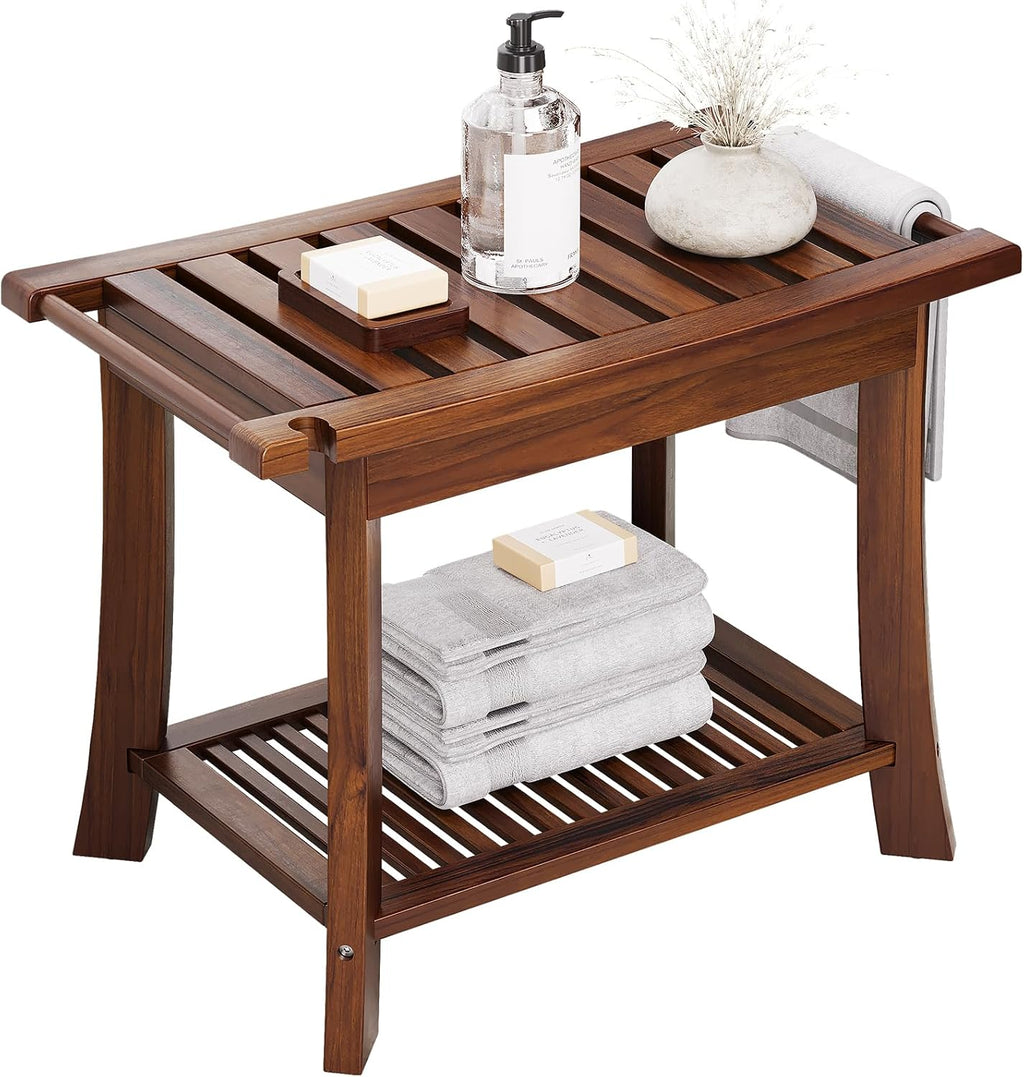 Teak Shower Bench With Storage Shelf
