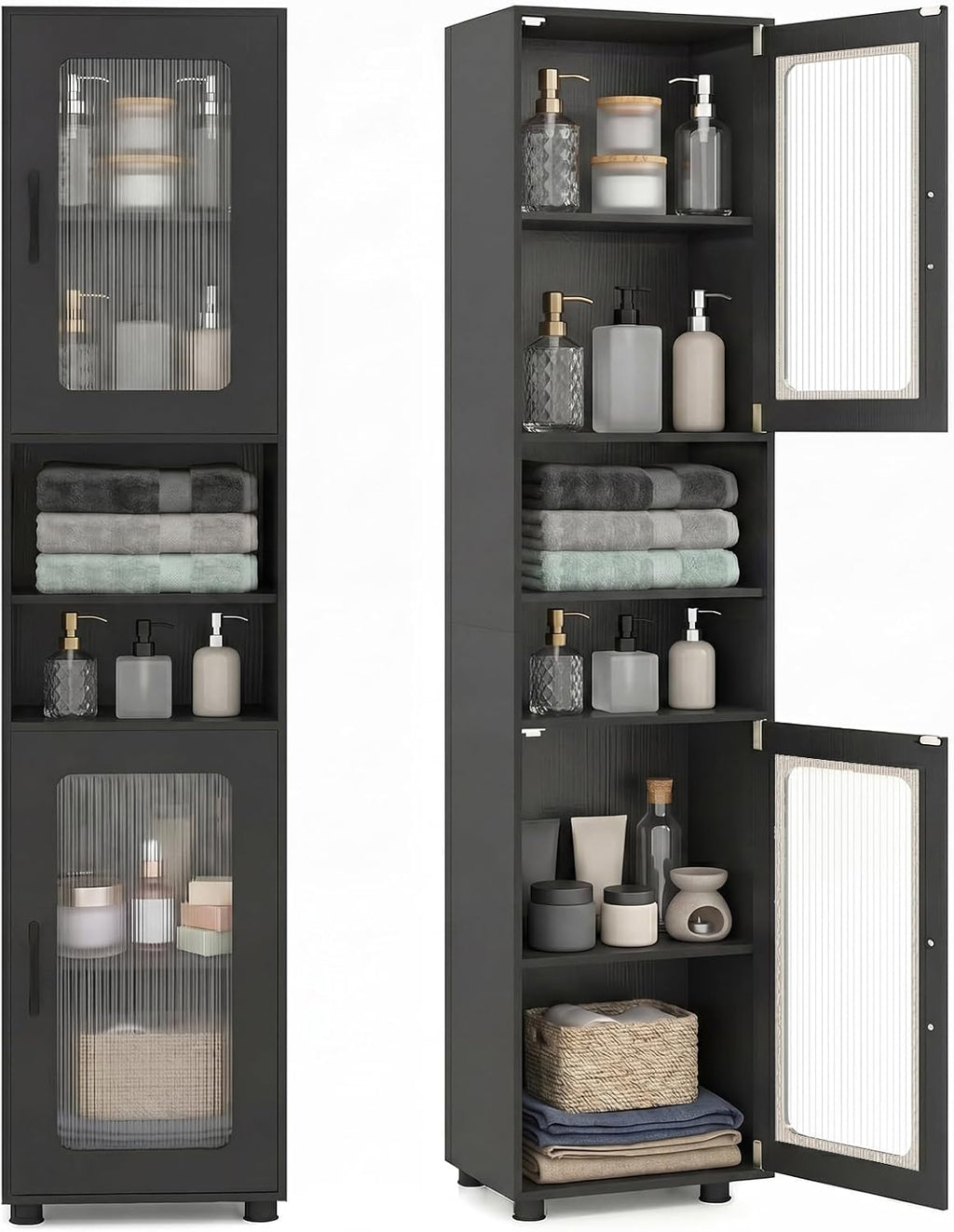 Black 67in Fluted Door Slim Cabinet