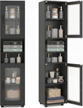Black 67in Fluted Door Slim Cabinet