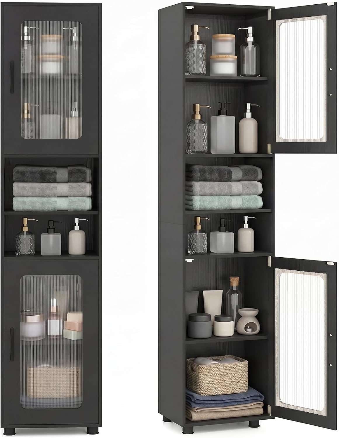 Black 67in Fluted Door Slim Cabinet