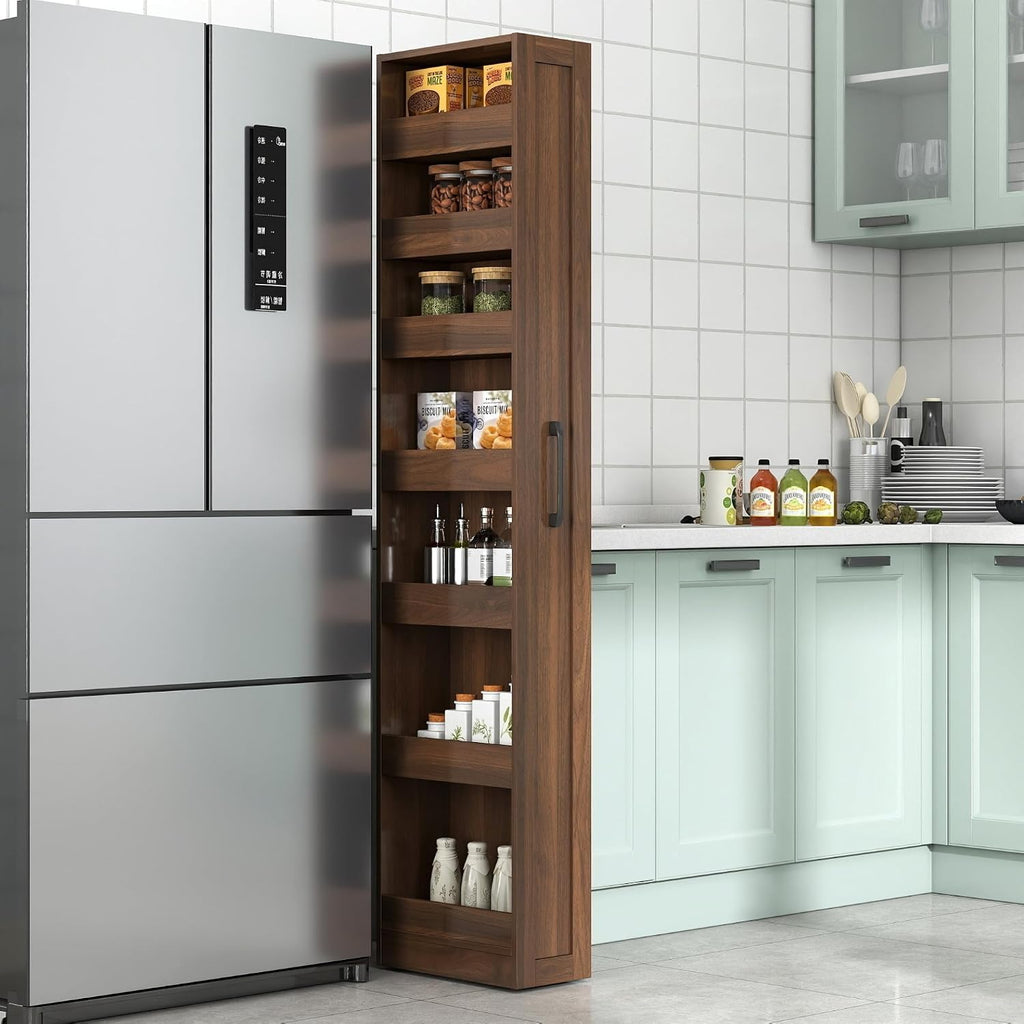 Walnut Rolling Pull Out Pantry Cabinet