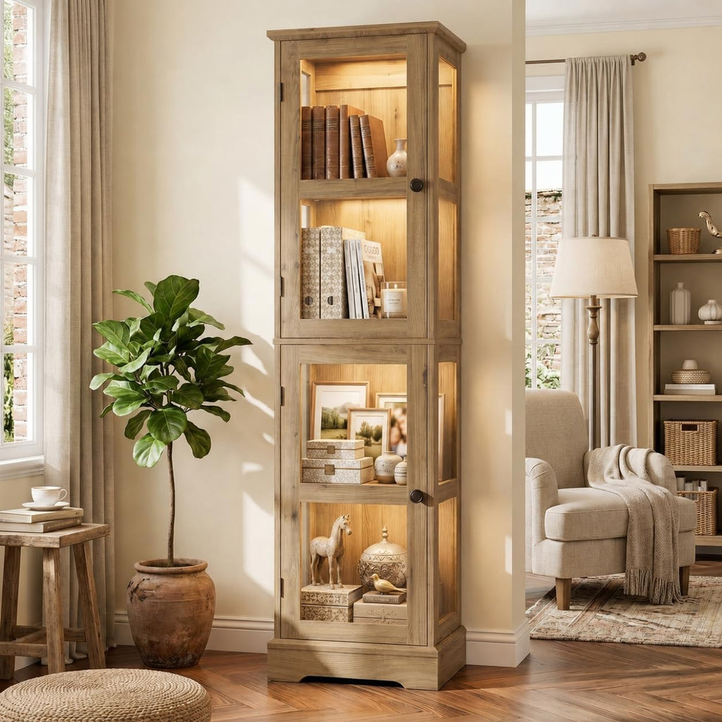 Yellow Oak RGB Slim Glass Storage Cabinet