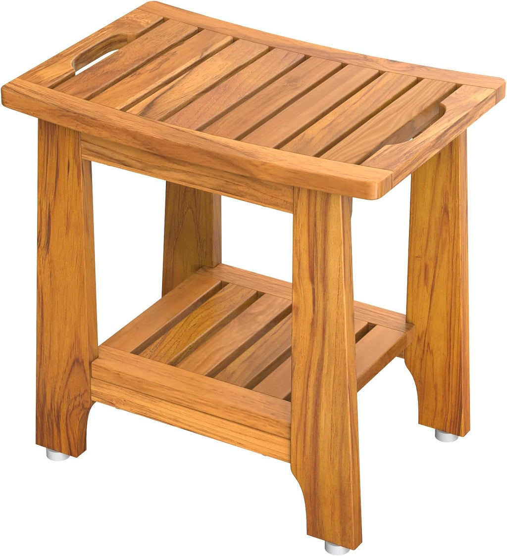 Teak Shower Bench With Shelf Handle