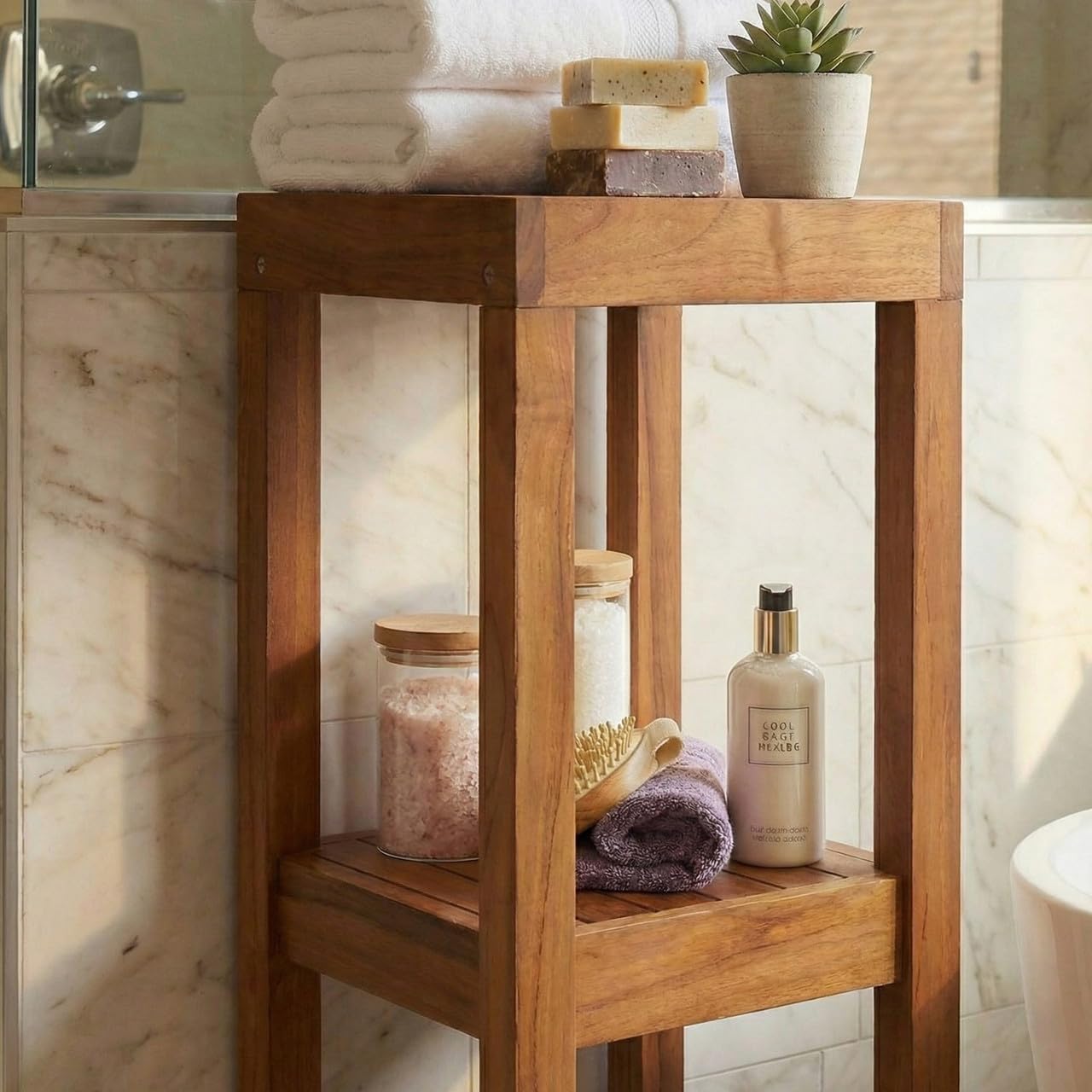 3-Tier Square Teak Bath Stand