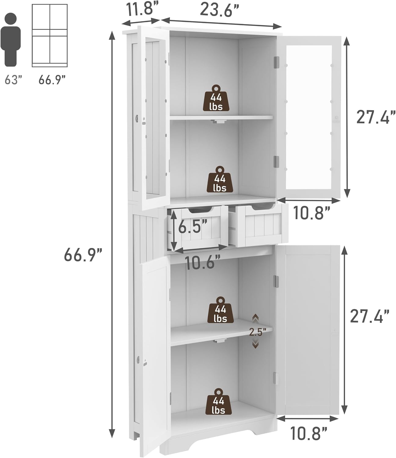 White Glass Tall Storage Cabinet