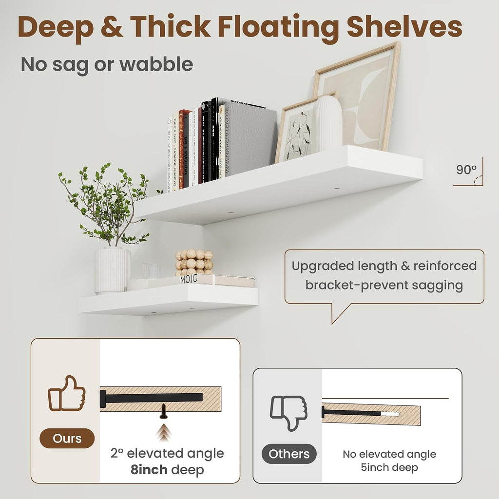 Set Of 2 White 36 Inch Floating Shelves