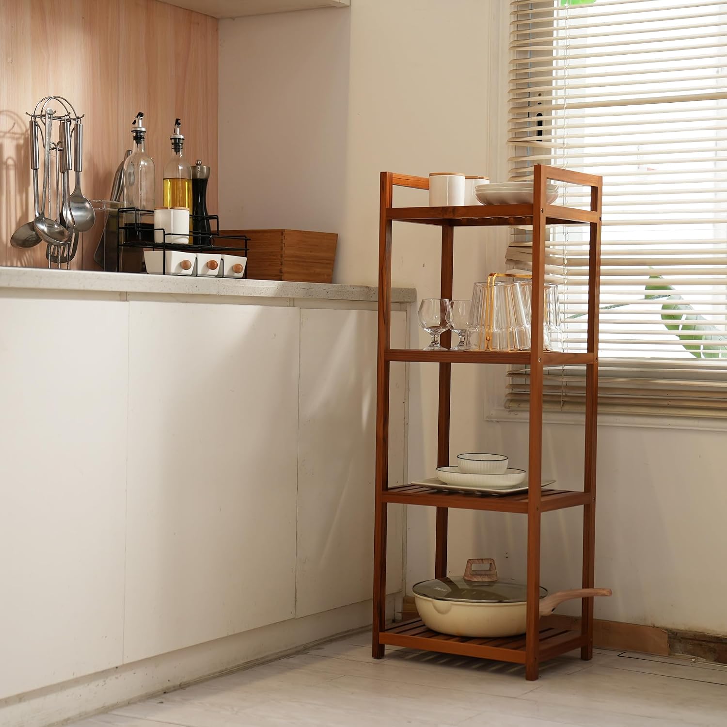 4-Tier Teak Freestanding Bath Shelf