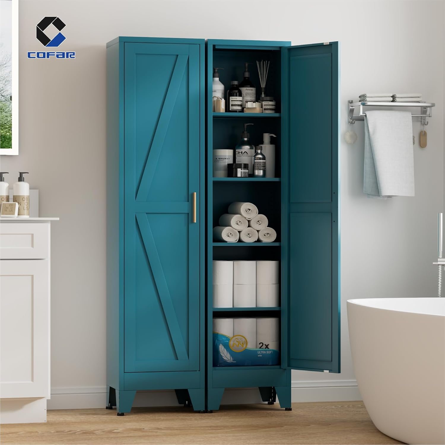 67in Blue Slim Storage Cabinet