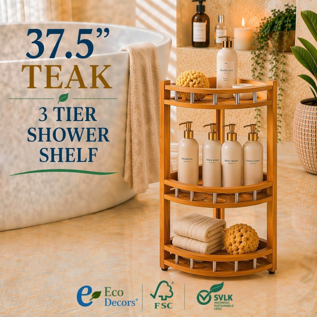 3-Tier Teak Corner Shower Shelf