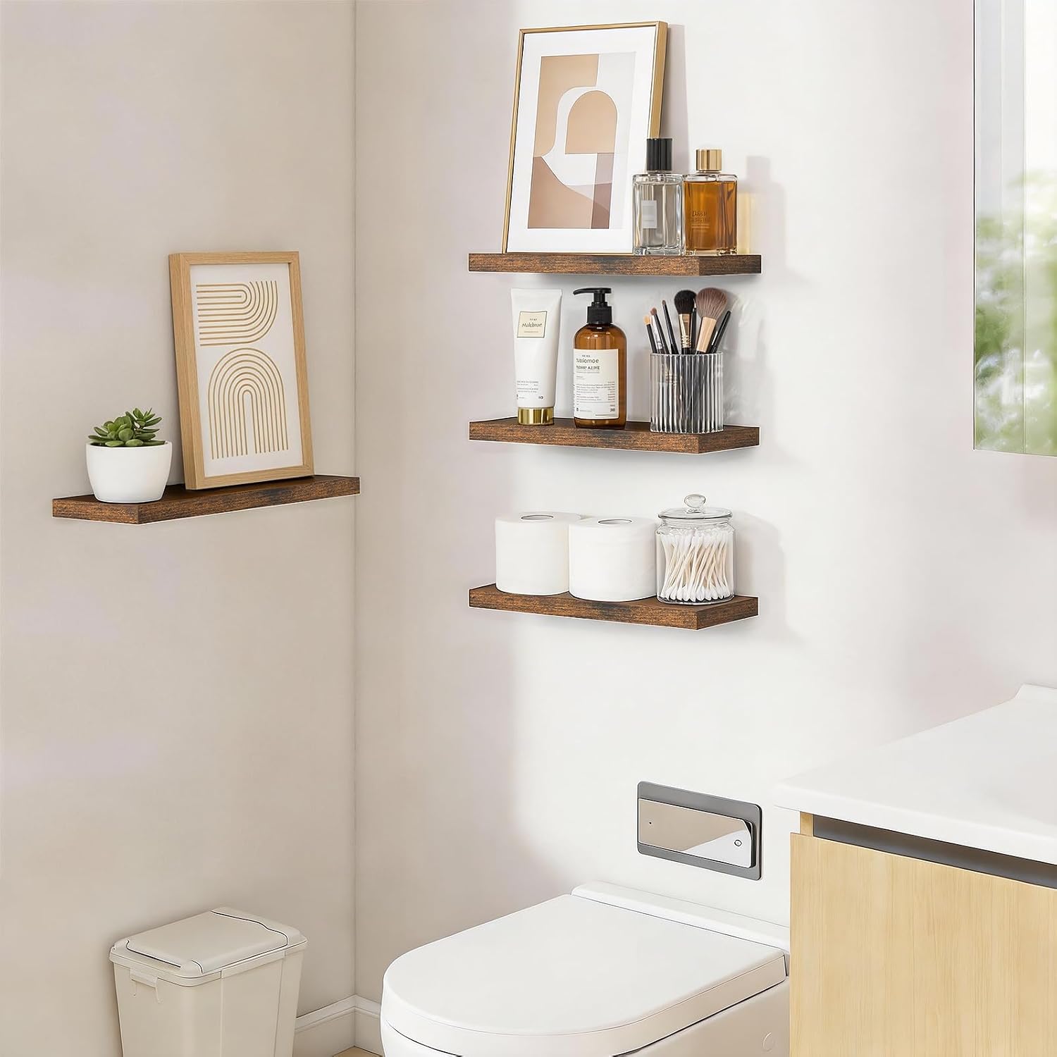 4-Pack Rustic Wood Floating Shelves