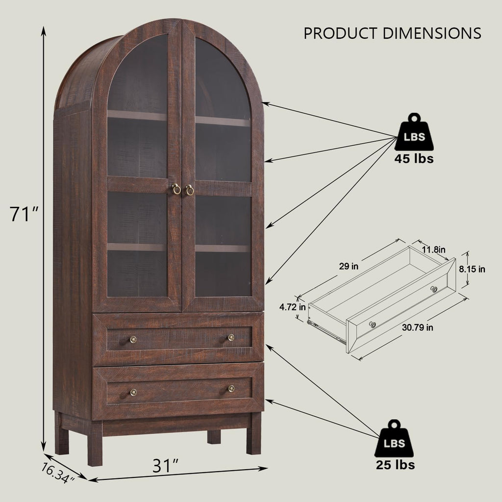 Brown Arched Farmhouse Tall Pantry Cabinet