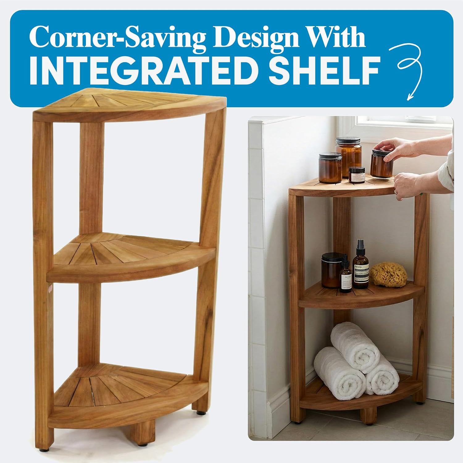 3-Tier Petite Kai Teak Corner Shelf
