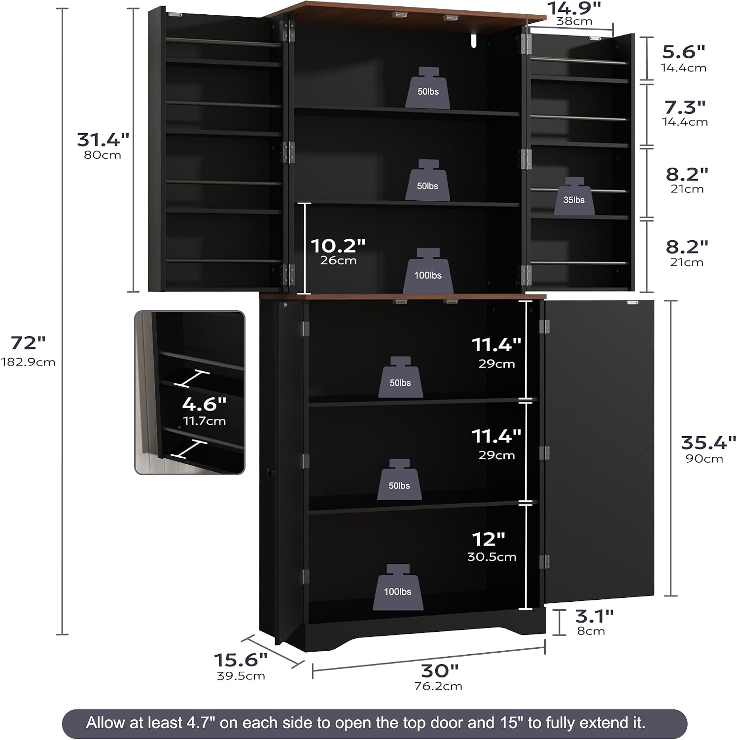 72in Black Farmhouse Pantry Cabinet
