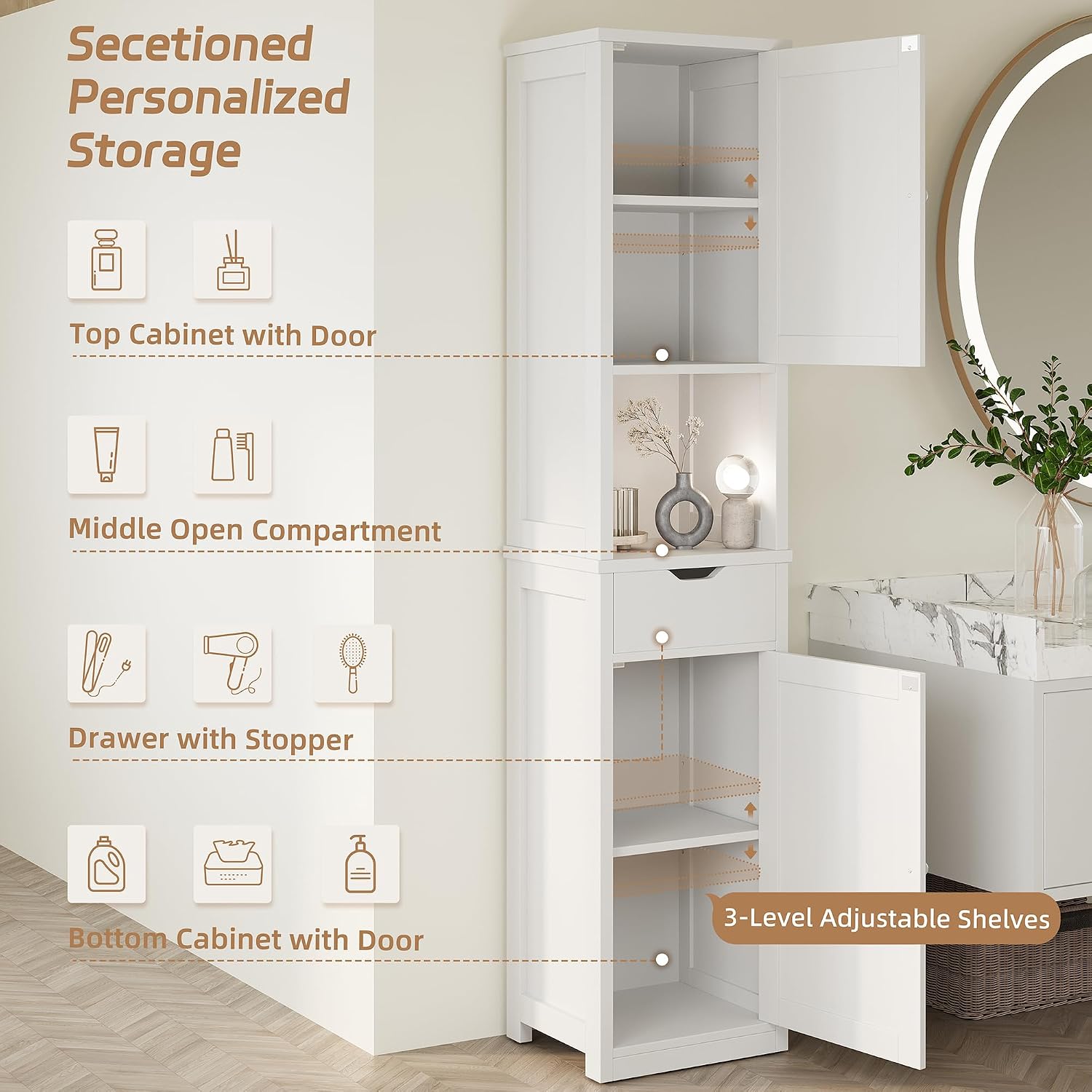 White Slim Corner Storage Cabinet