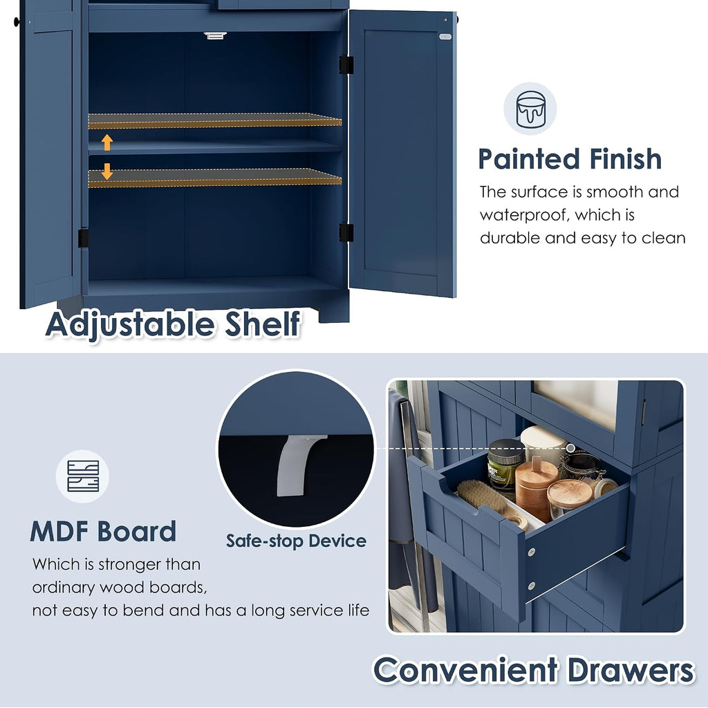 Blue Glass Tall Linen Storage Cabinet