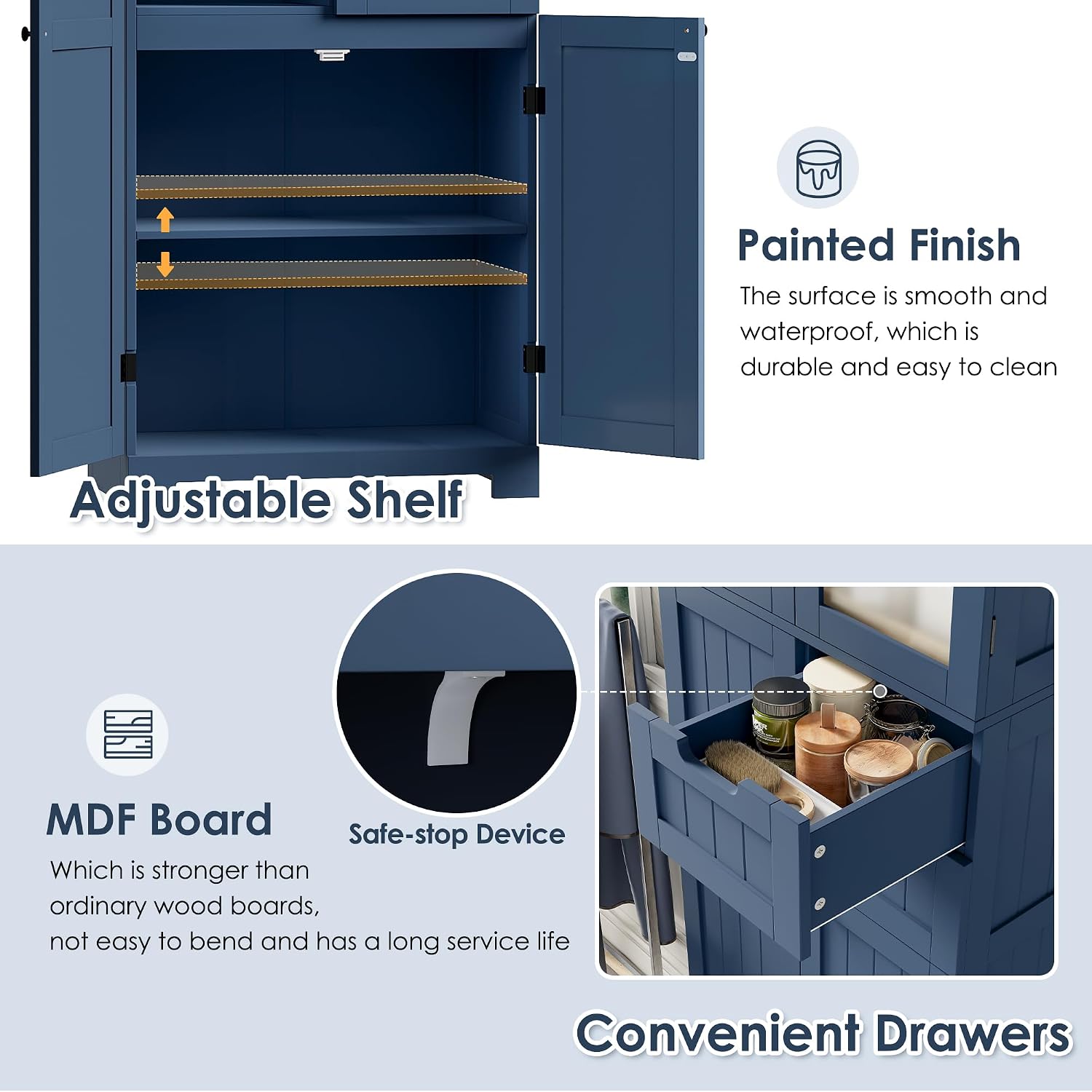 Blue Glass Tall Linen Storage Cabinet