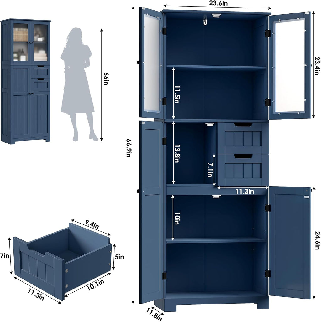 Blue Glass Tall Linen Storage Cabinet