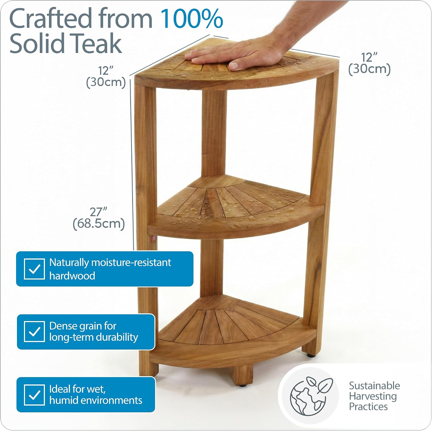 3-Tier Petite Kai Teak Corner Shelf