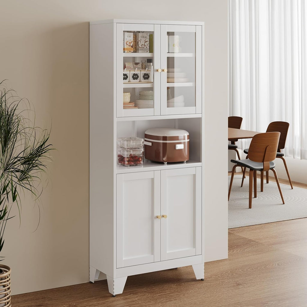 Bevivog Metal Glass Tall Storage Cabinet