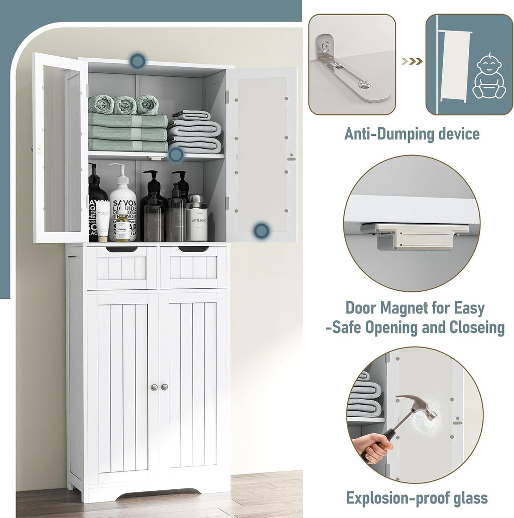 White Glass Tall Storage Cabinet