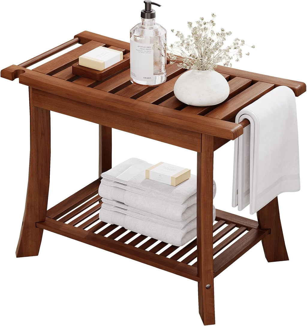 Teak Shower Bench With Storage Shelf