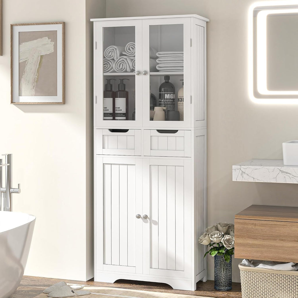 White Glass Tall Storage Cabinet