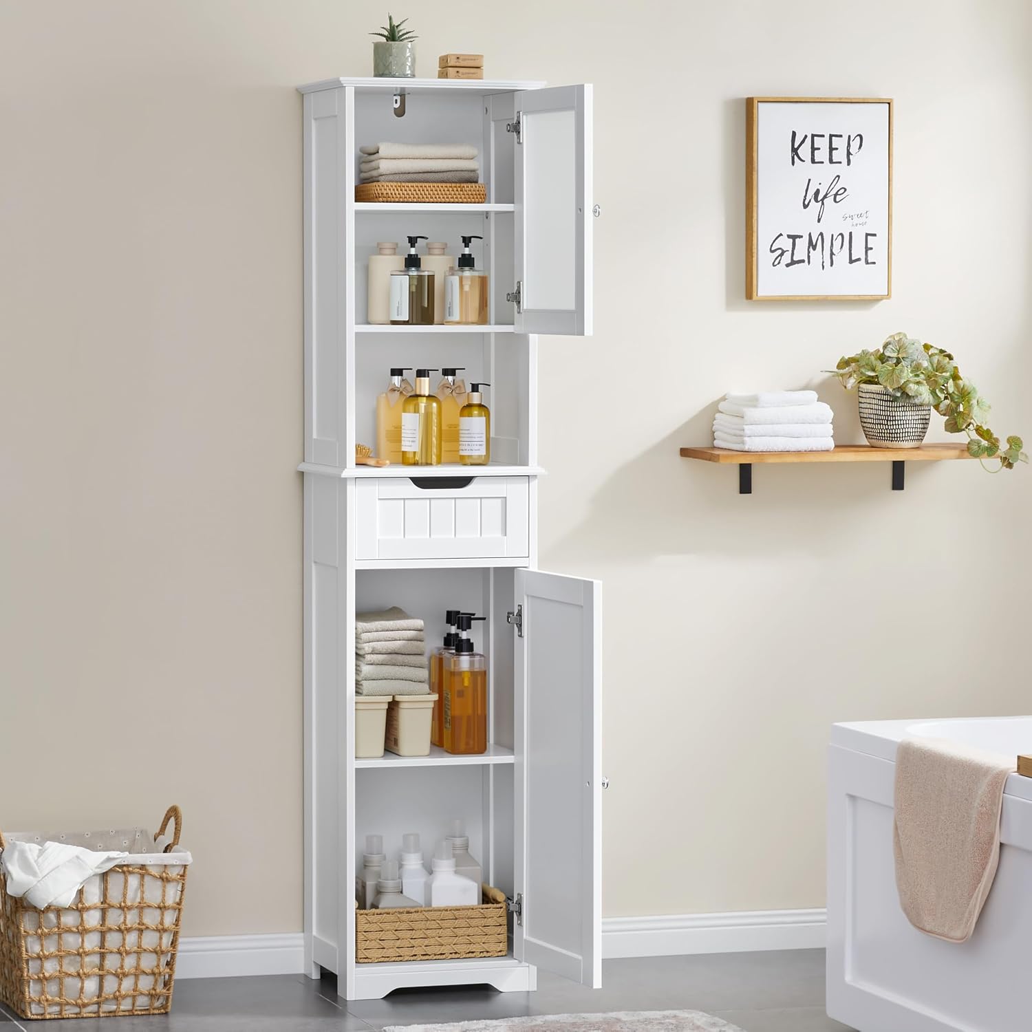 67in White Narrow Storage Cabinet