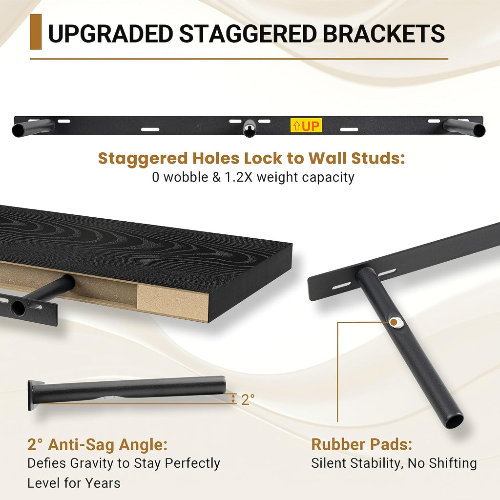2-Pack Black 55in Floating Shelves