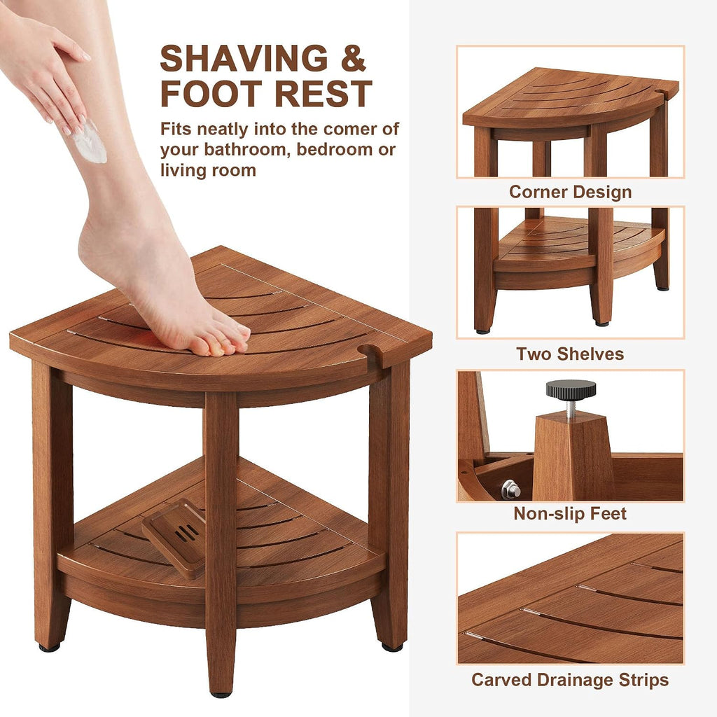 2-Tier Teak Corner Shower Stool