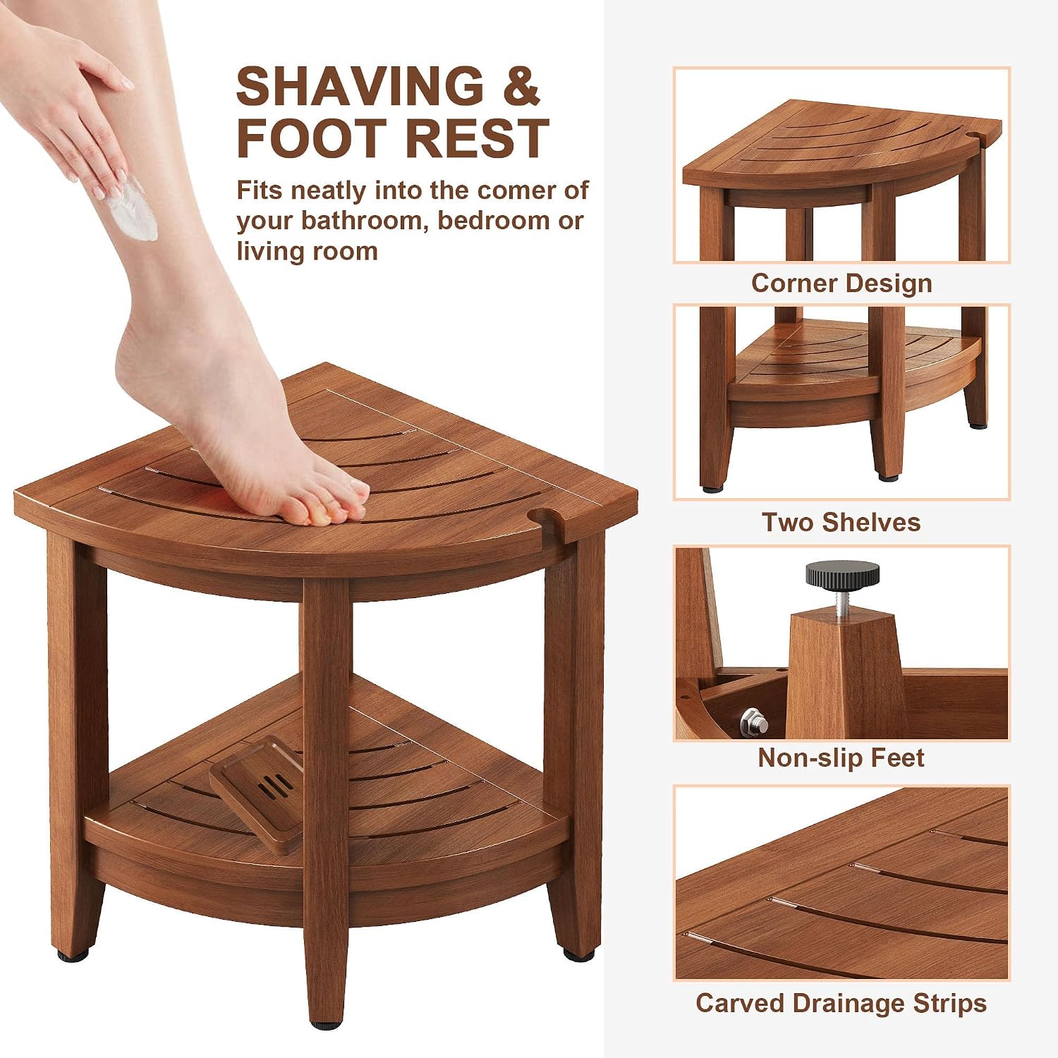 2-Tier Teak Corner Shower Stool