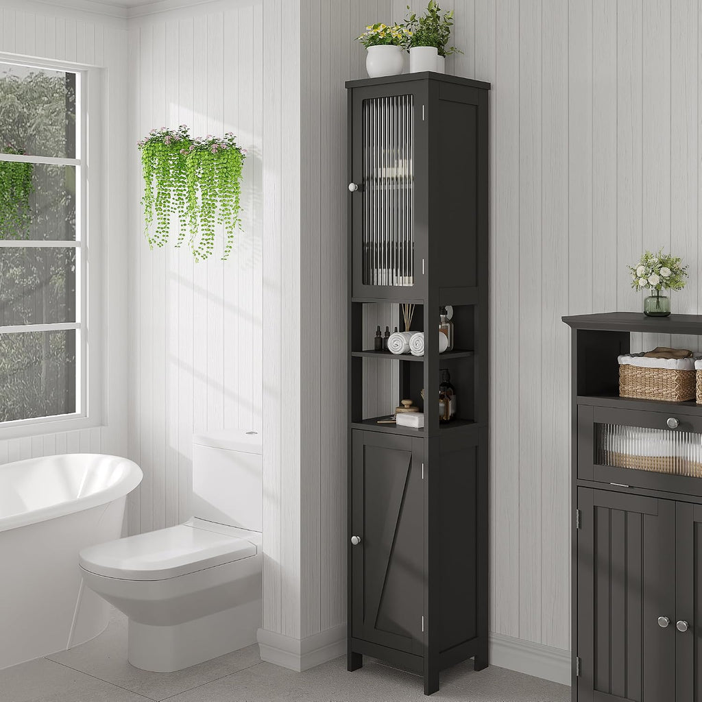 Black Lit Slim Tall Linen Cabinet