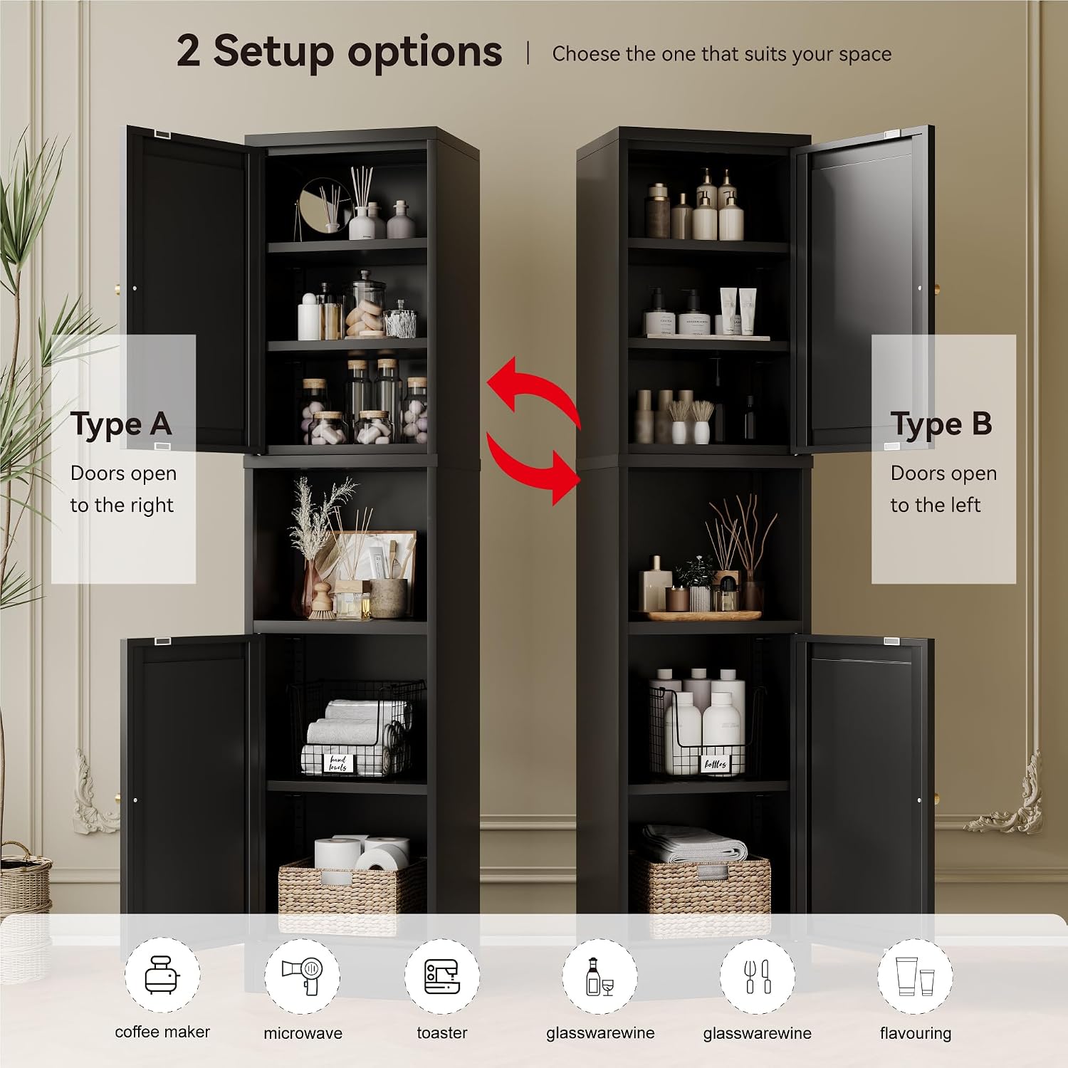 Black 2-Door Metal Slim Cabinet