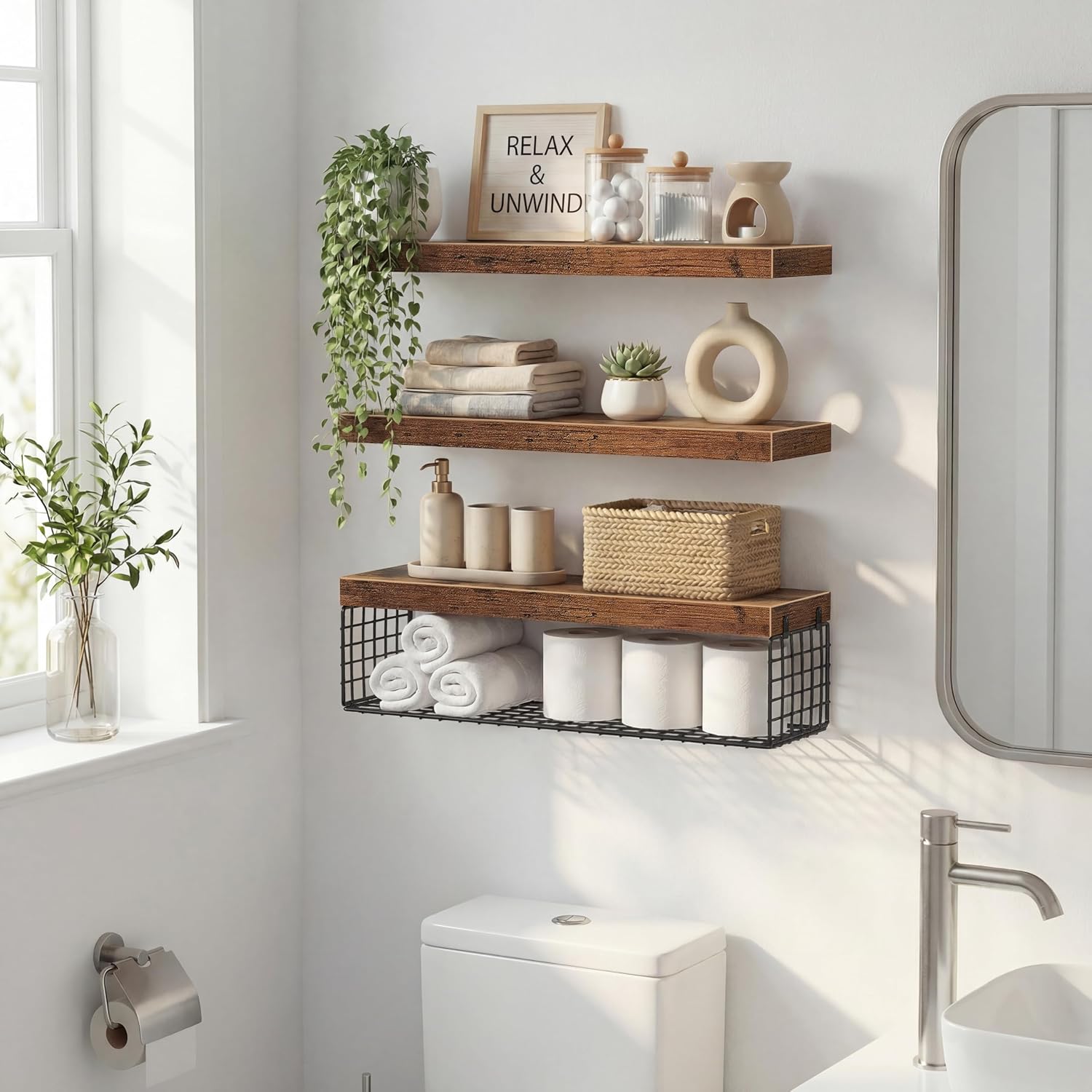 24 Inch Rustic 3-Pack Wall Floating Shelves