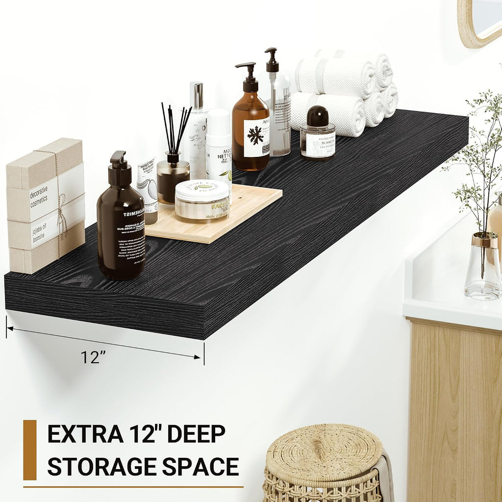 2-Pack Black 55in Floating Shelves