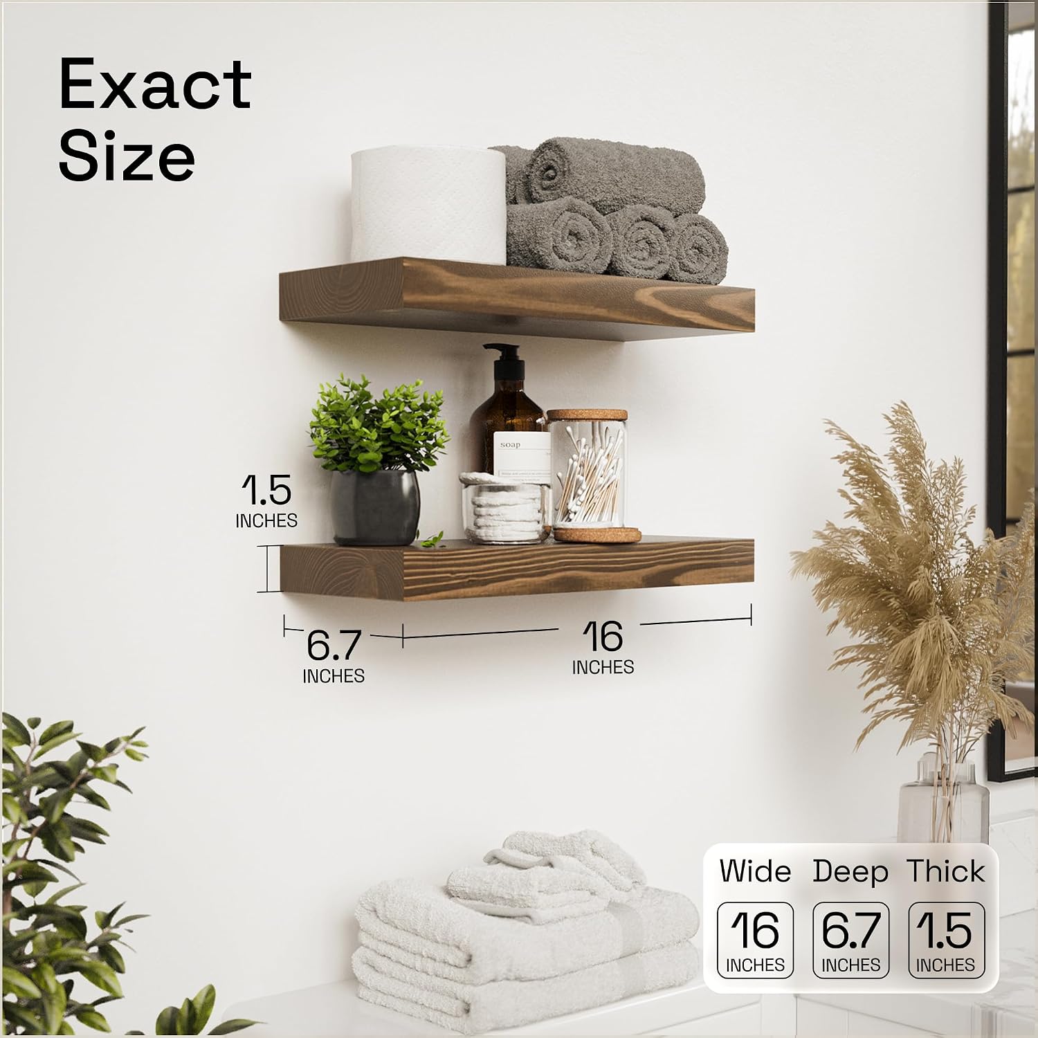 2-Pack 16in Walnut Floating Shelves