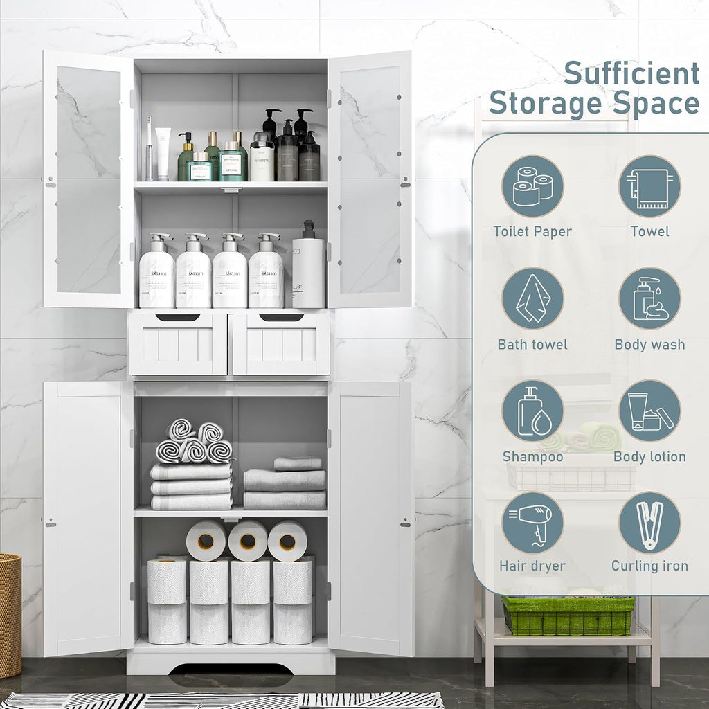 White Glass Tall Storage Cabinet