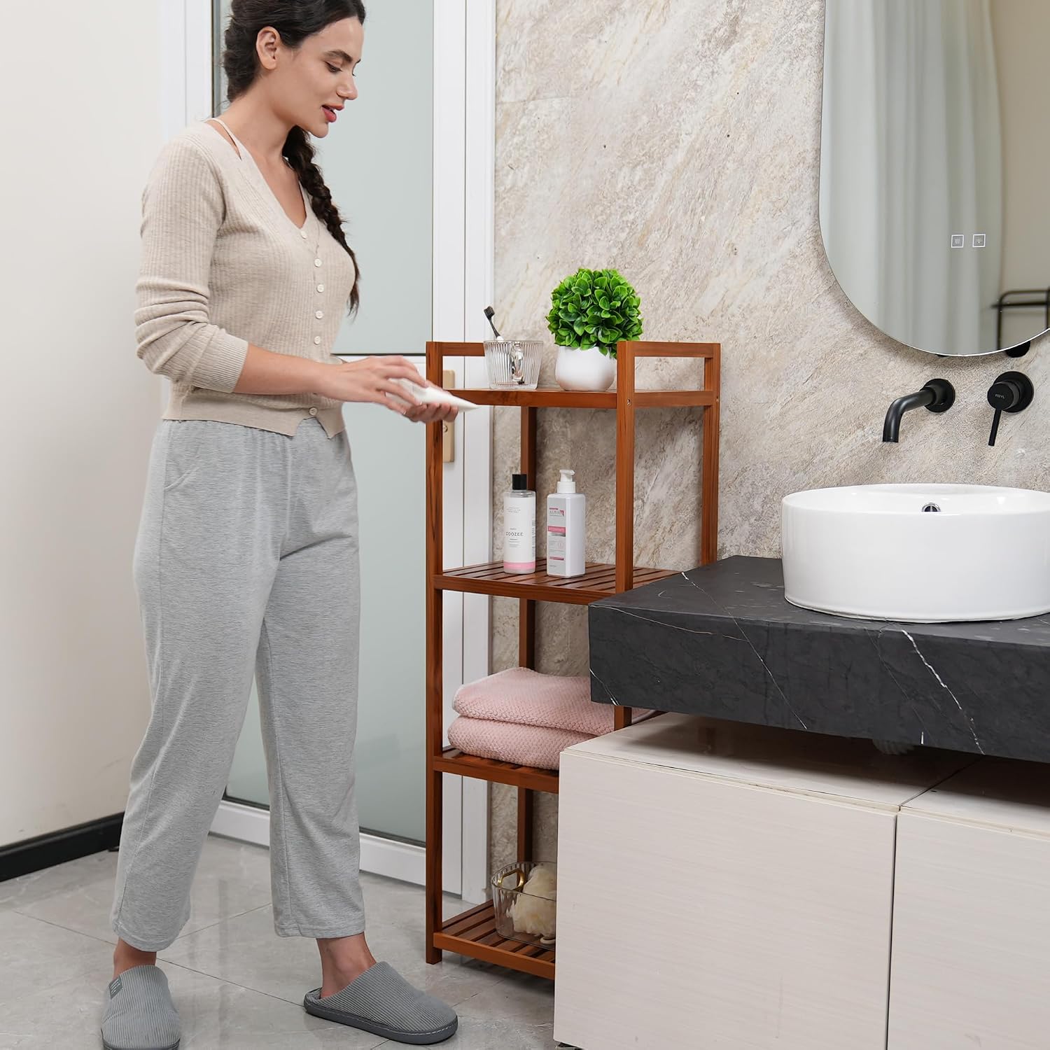 4-Tier Teak Freestanding Bath Shelf
