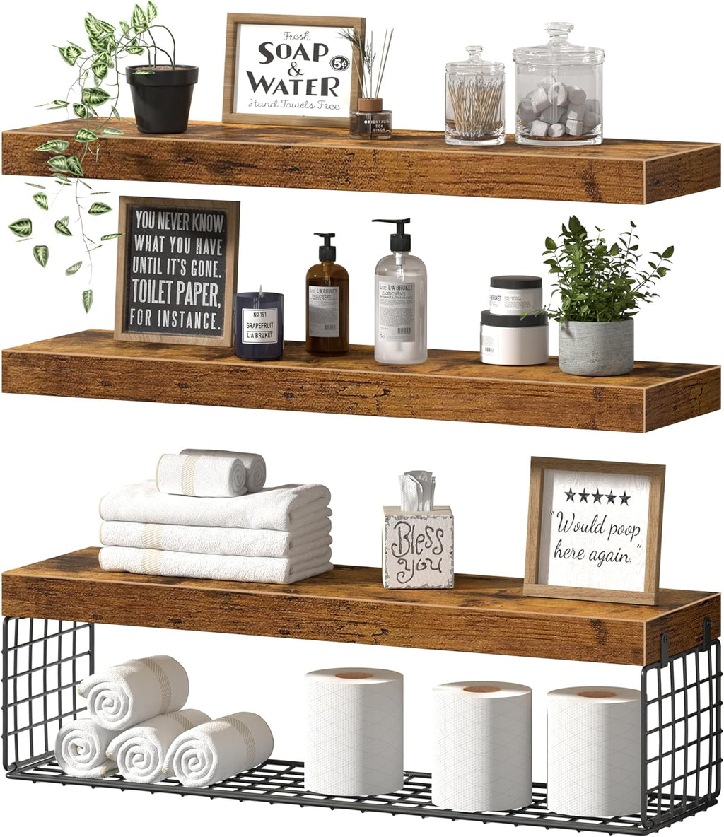 24 Inch Rustic 3-Pack Wall Floating Shelves
